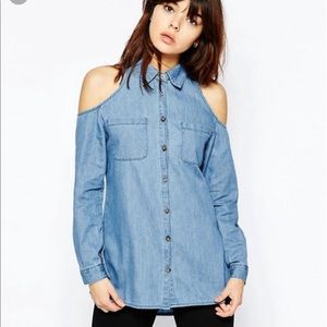 H&M Cut out shoulder denim shirt.